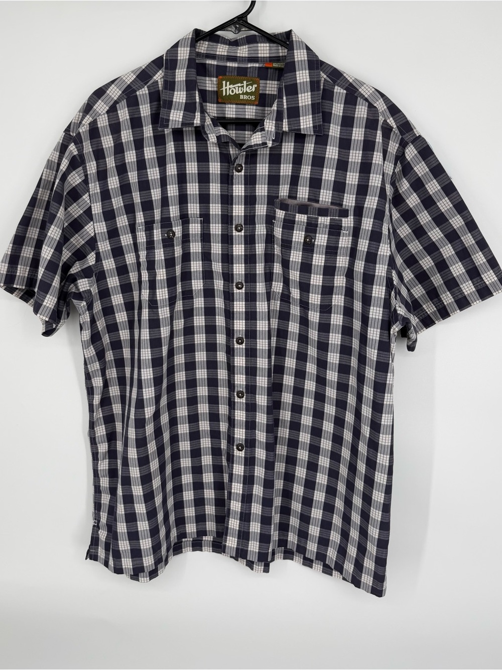 Howler Bros Mens XL Western Button Up Short Sleeve Blue White Plaid Shirt